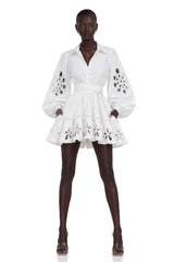 Philomena White CutOut Floral Ruffled Mini Dress