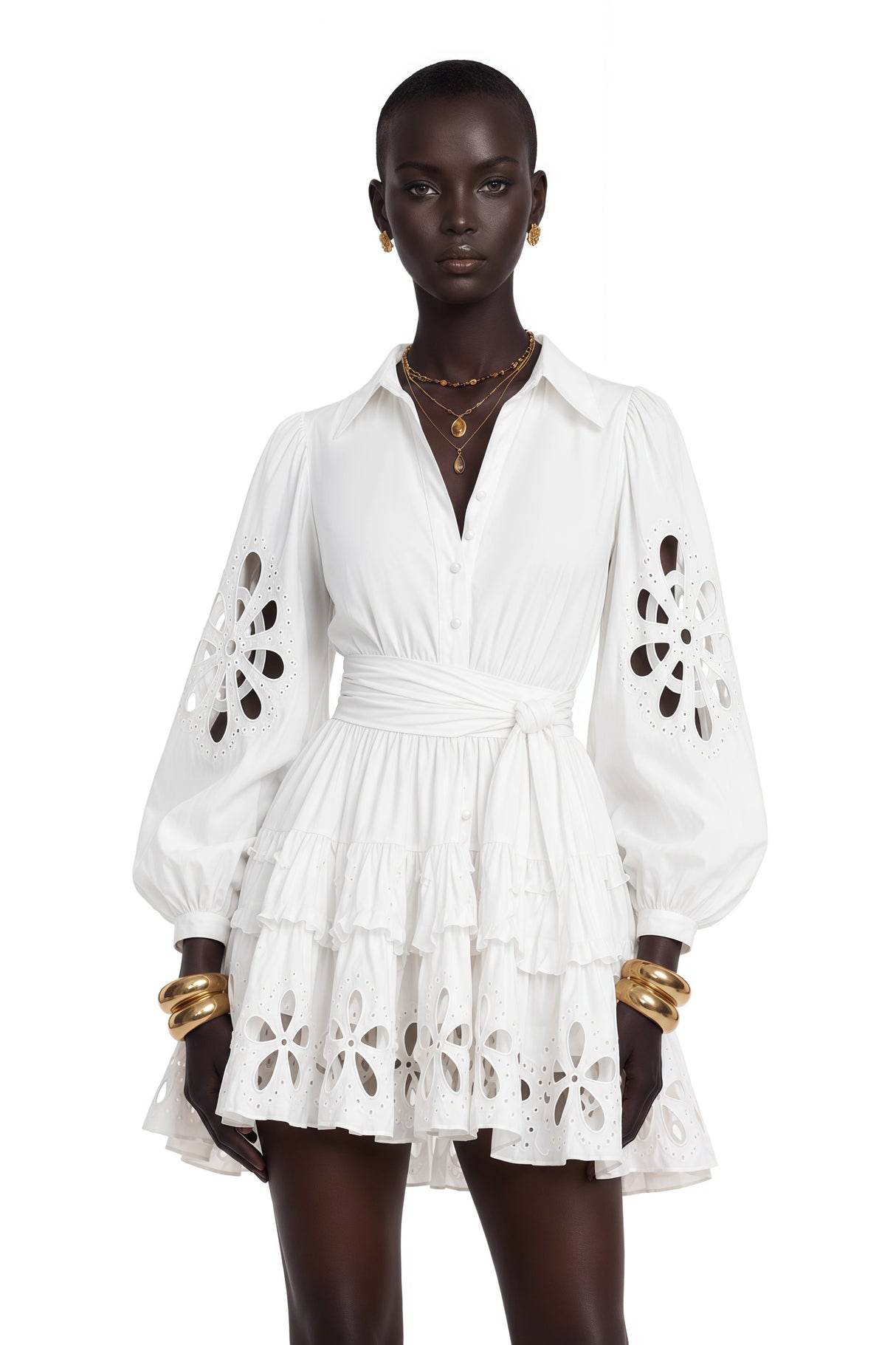 Philomena White CutOut Floral Ruffled Mini Dress