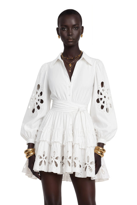 Annalisa Mini Dress White Cut-Out Floral Ruffled