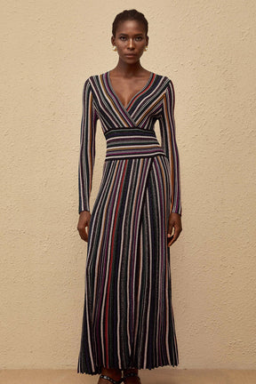 Phoebe Black Vertical Stripe Knit Maxi Dress