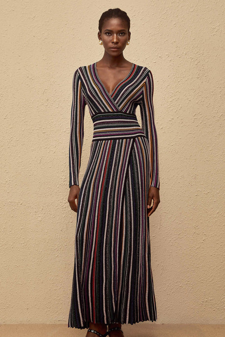 Tiziana Maxi Dress Black Vertical Stripe Knit