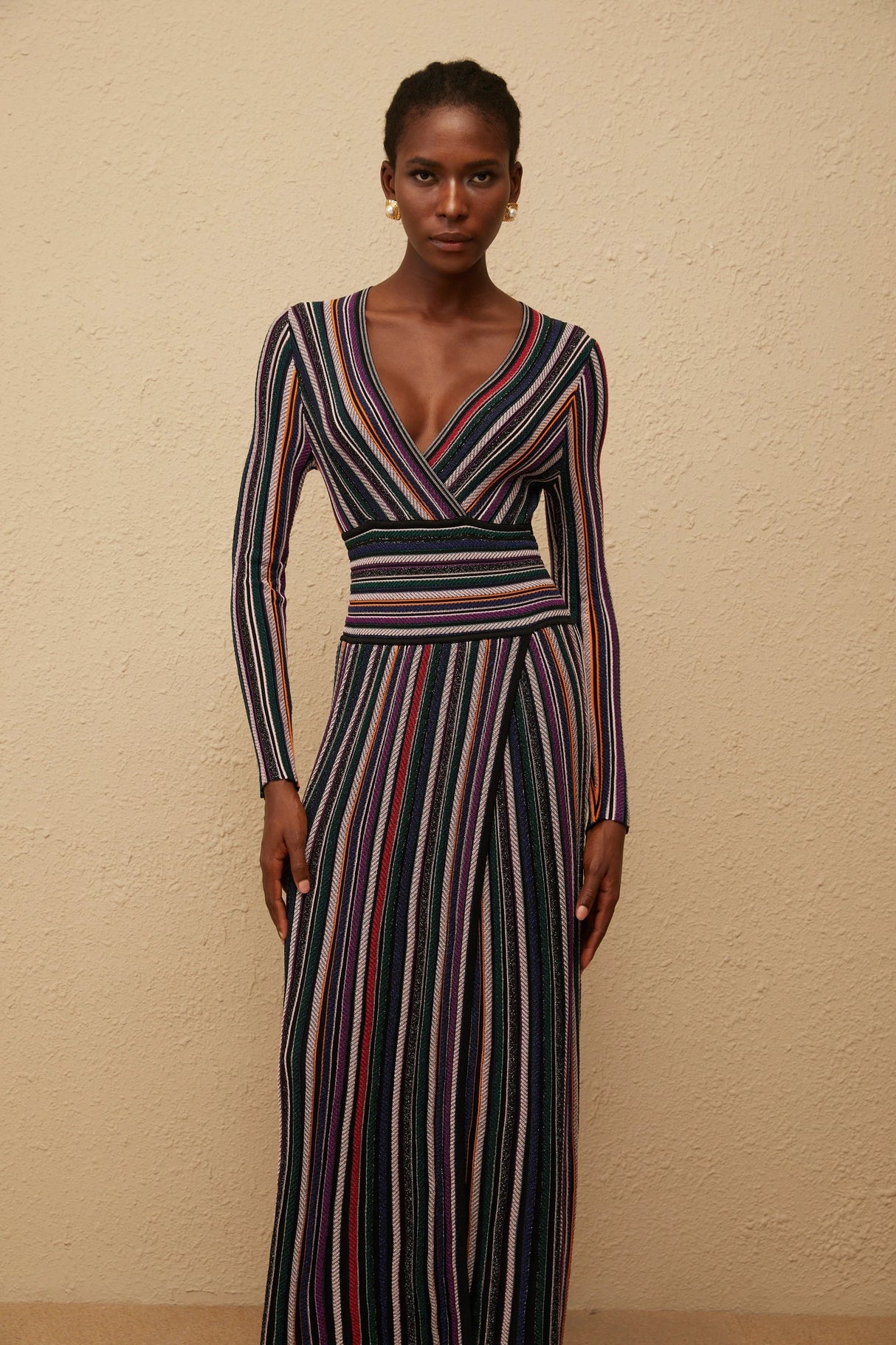 Phoebe Black Vertical Stripe Knit Maxi Dress