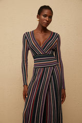 Phoebe Black Vertical Stripe Knit Maxi Dress