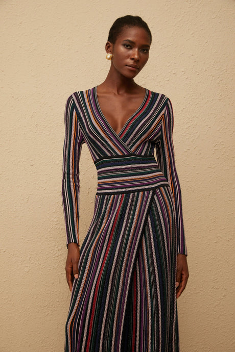 Tiziana Maxi Dress Black Vertical Stripe Knit
