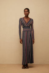 Phoebe Black Vertical Stripe Knit Maxi Dress