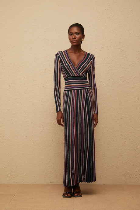 Tiziana Maxi Dress Black Vertical Stripe Knit