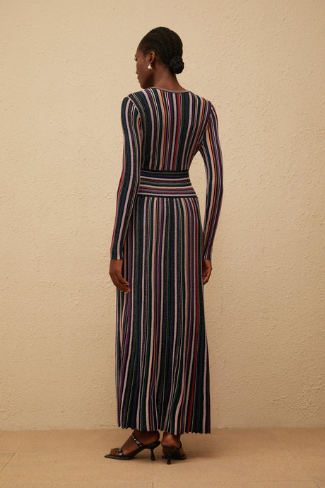 Tiziana Maxi Dress Black Vertical Stripe Knit
