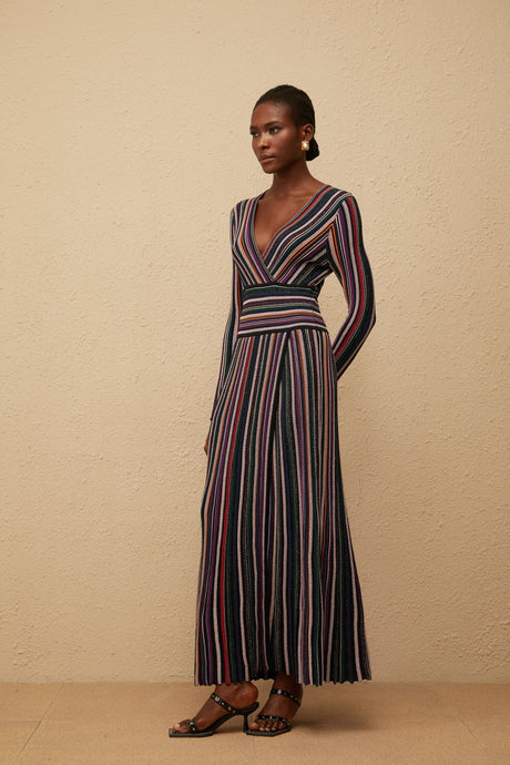 Tiziana Maxi Dress Black Vertical Stripe Knit