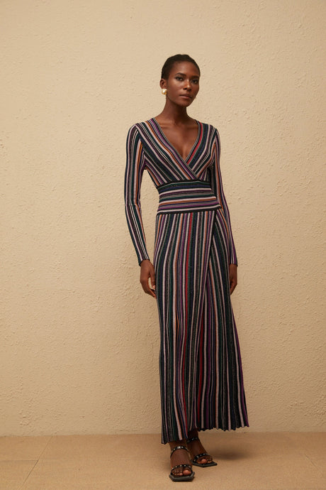 Tiziana Maxi Dress Black Vertical Stripe Knit