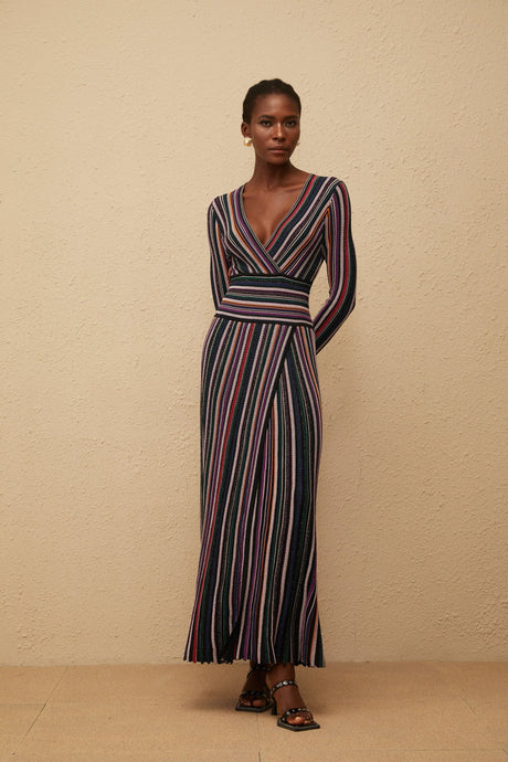 Tiziana Maxi Dress Black Vertical Stripe Knit