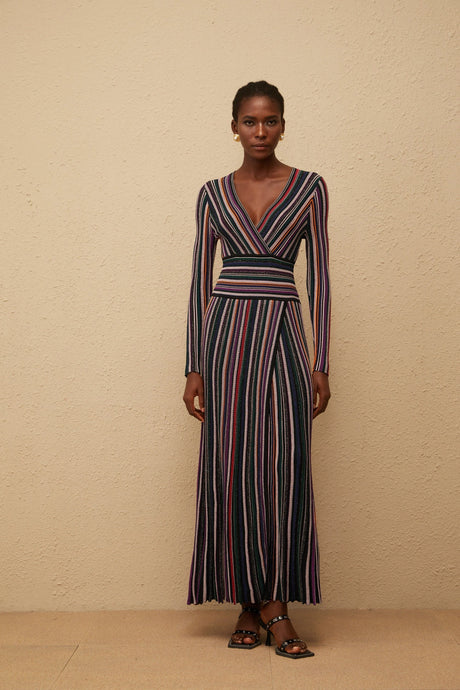 Tiziana Maxi Dress Black Vertical Stripe Knit