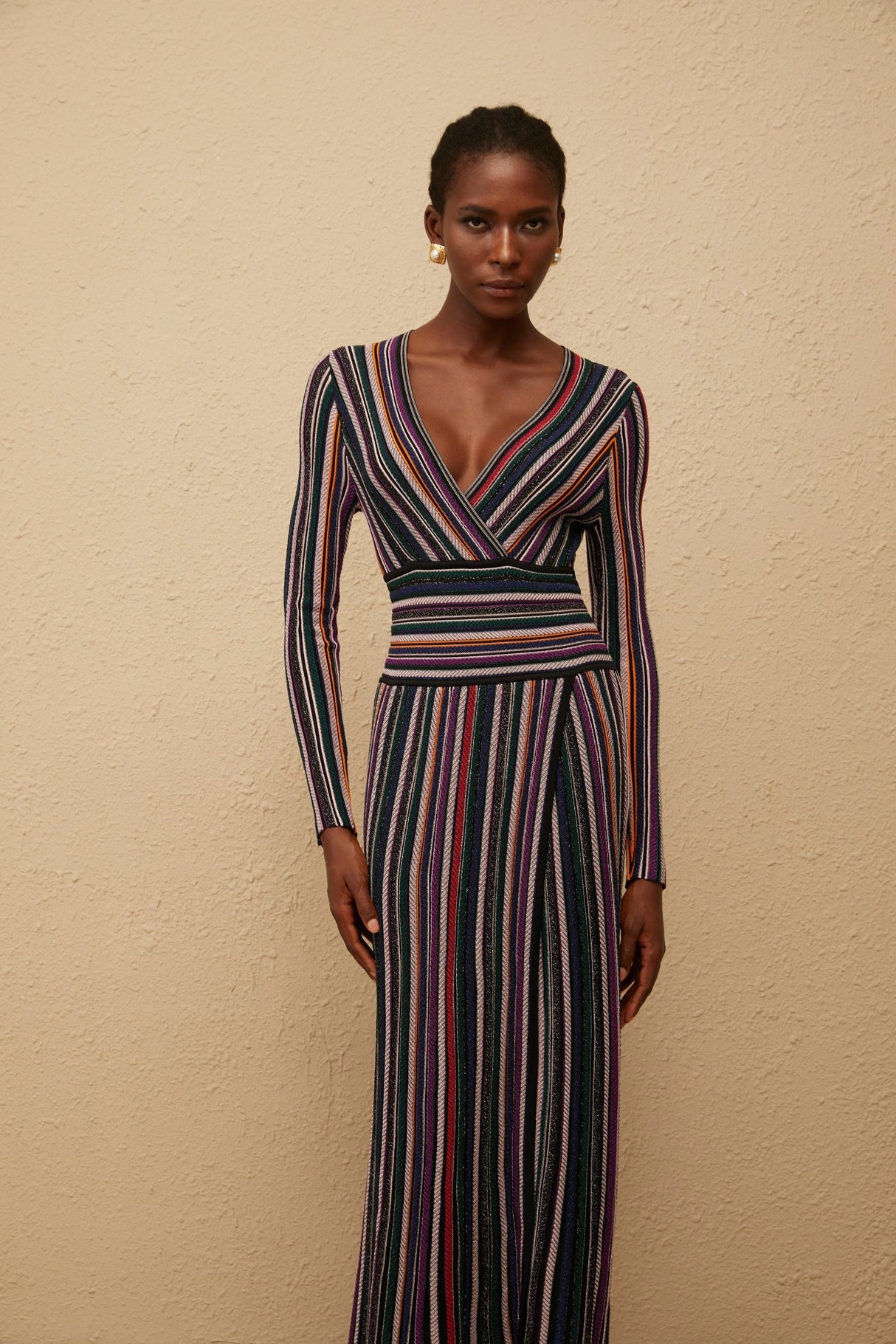 Phoebe Black Vertical Stripe Knit Maxi Dress