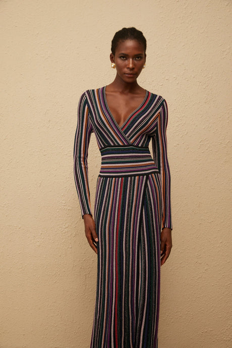 Tiziana Maxi Dress Black Vertical Stripe Knit