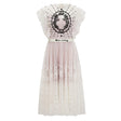 Phoebe White Jacquard Florallace Pleated Midi Dress