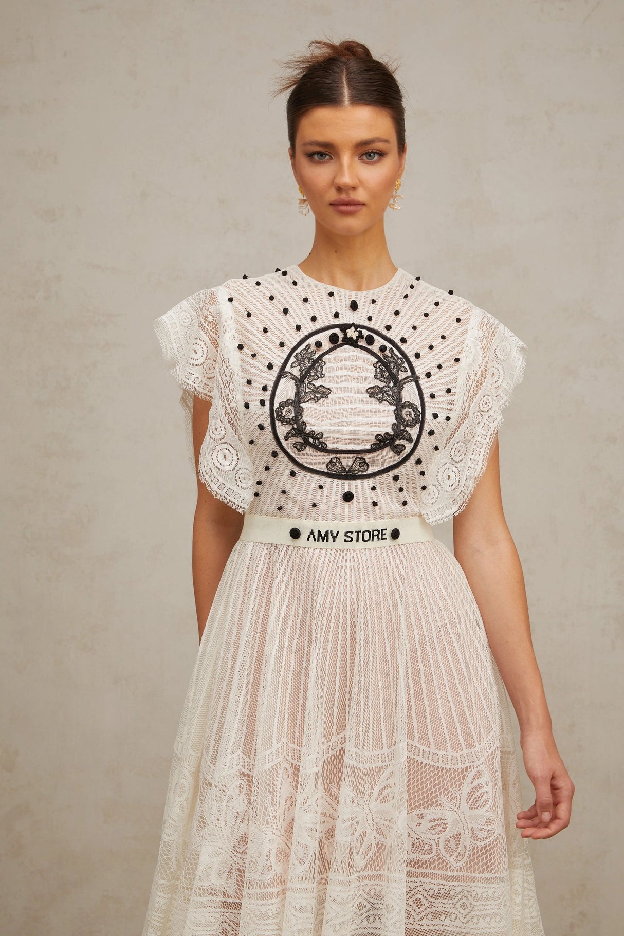 Phoebe White Jacquard Florallace Pleated Midi Dress