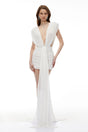Phoebe White Plunge Neck Bodycon Dress with Bow