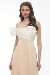 Phoenix Champagne Off Shoulder Draped Floral Midi Dress