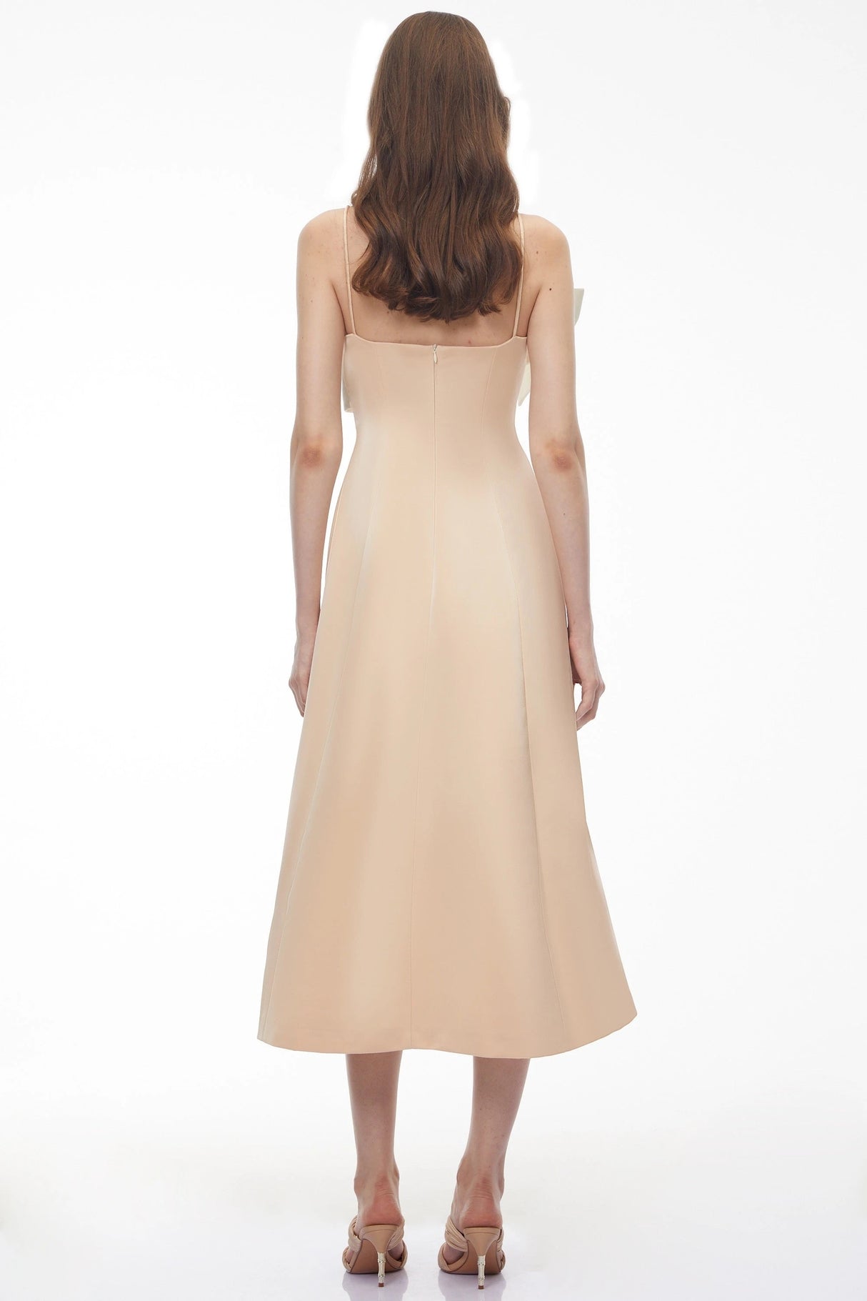 Phoenix Champagne Off Shoulder Draped Floral Midi Dress