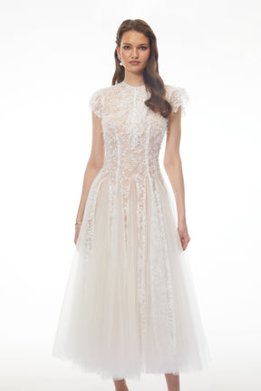 Pia White Floral Embroidered Midi Dress