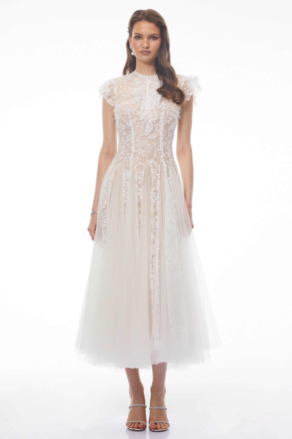 Pia White Floral Embroidered Midi Dress