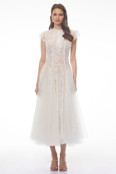 Lana Midi Dress White Floral Embroidered