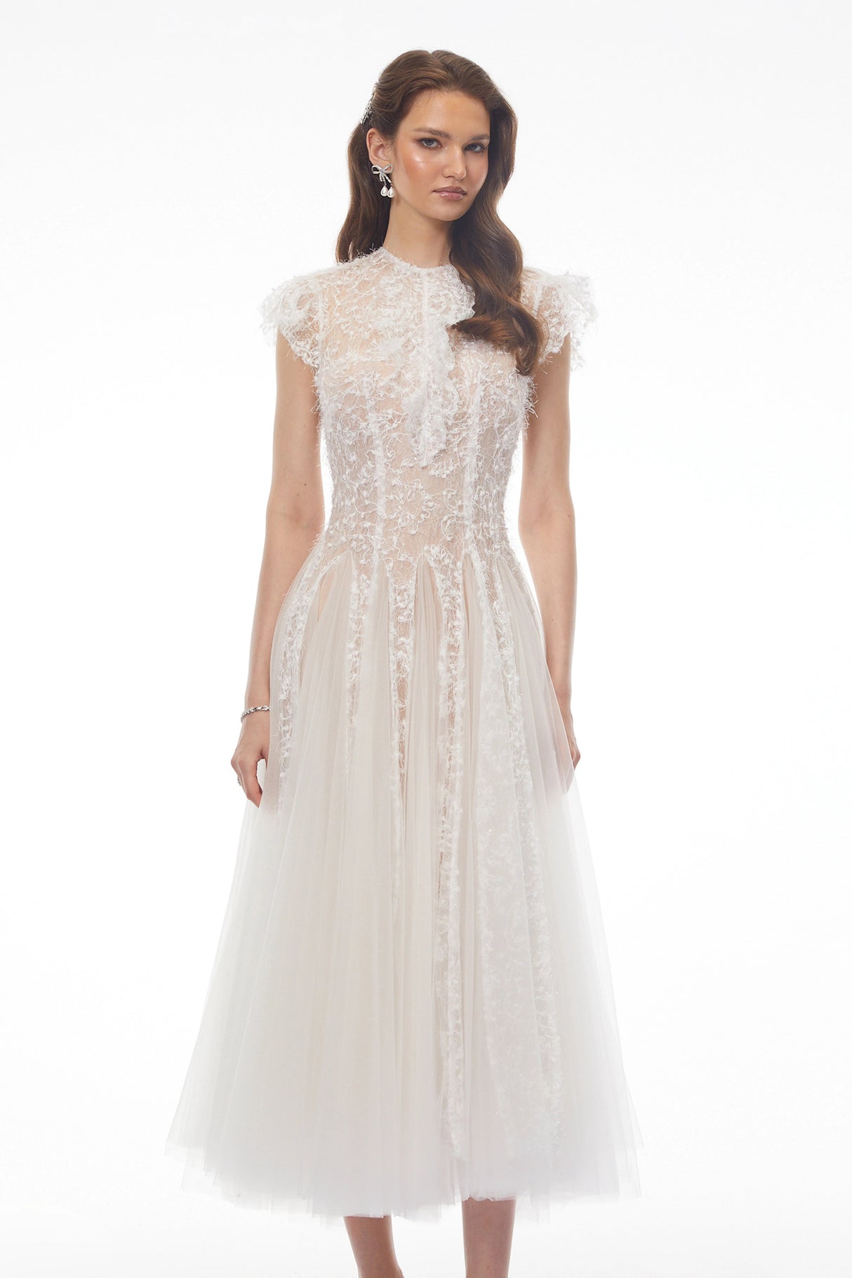 Pia White Floral Embroidered Midi Dress
