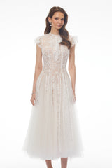 Pia White Floral Embroidered Midi Dress