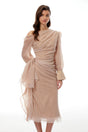 Pietro Khaki Asymmetrical Gathered Midi Dress
