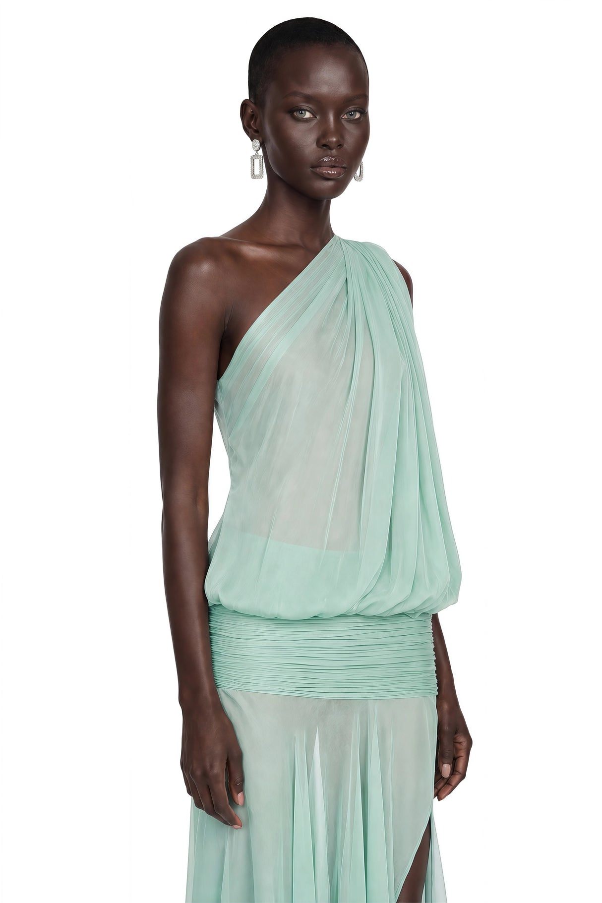 Pippa Green One Shoulder Pleated Maxi Dress