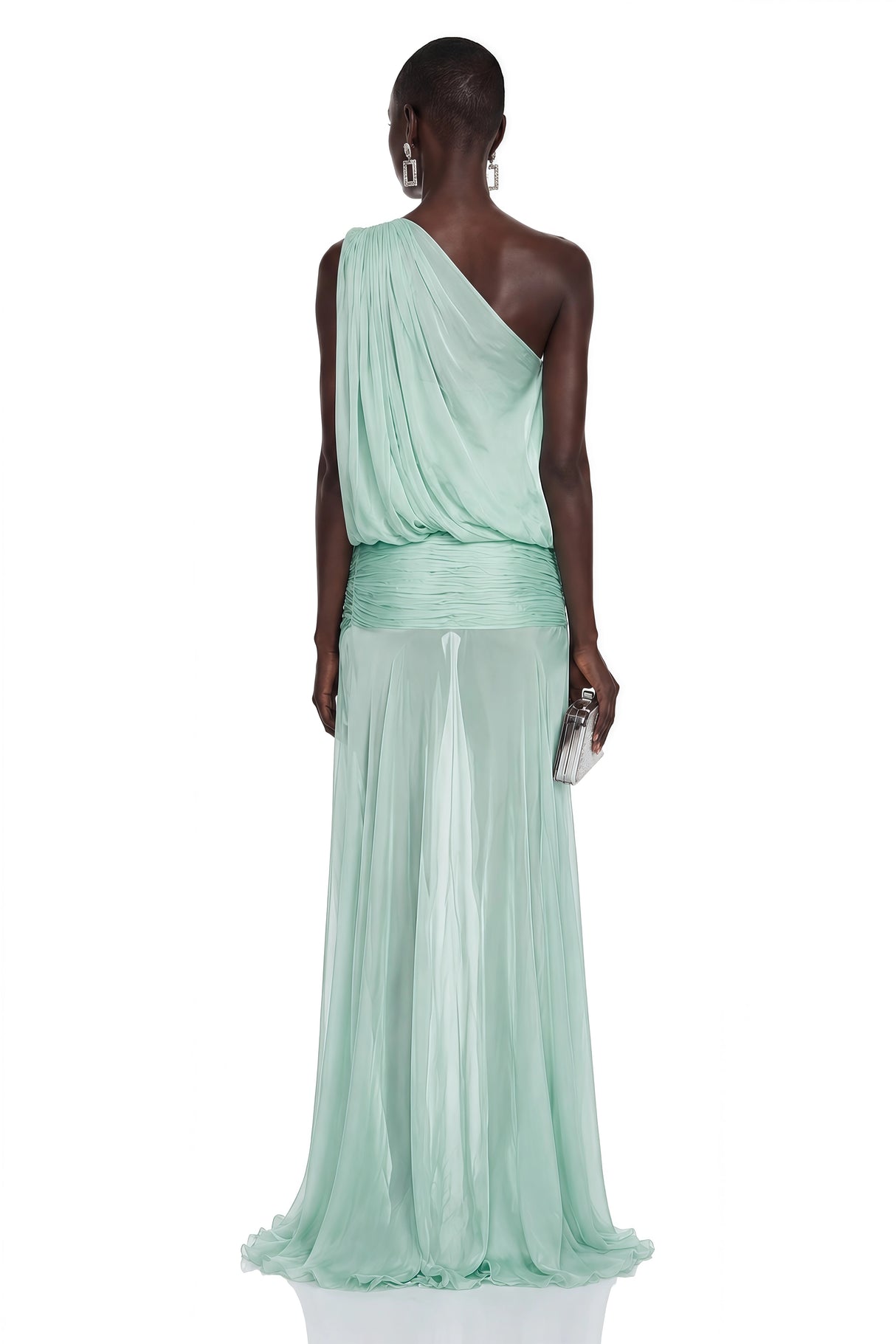 Pippa Green One Shoulder Pleated Maxi Dress