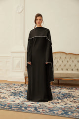 Piroska Black Pearl Trim Shawl Detail Maxi Dress