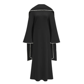 Piroska Black Pearl Trim Shawl Detail Maxi Dress