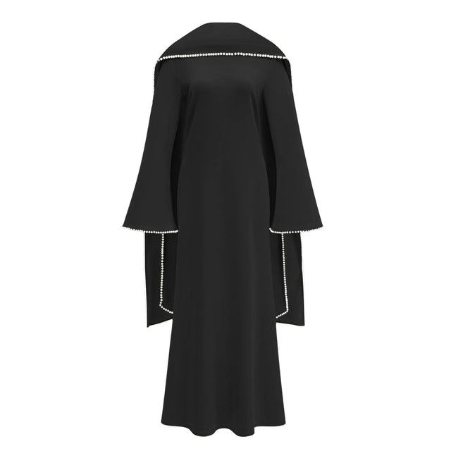 Piroska Black Pearl Trim Shawl Detail Maxi Dress