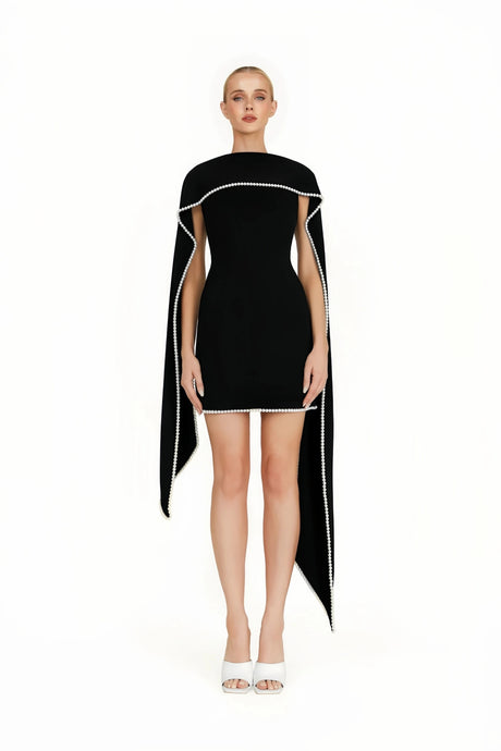 Iliana Mini Dress Black Sleeveless Pearl Trim