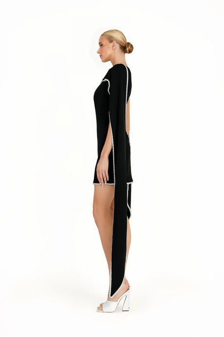 Iliana Mini Dress Black Sleeveless Pearl Trim
