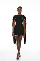 Piroska Black Sleeveless Pearl Trim Mini Dress