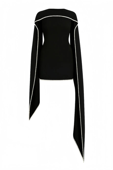Iliana Mini Dress Black Sleeveless Pearl Trim