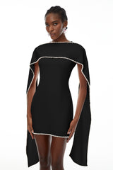 Piroska Black Sleeveless Pearl Trim Mini Dress