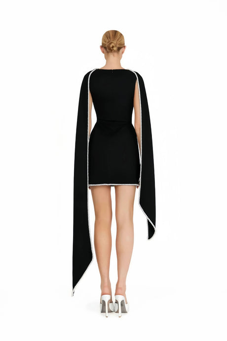 Iliana Mini Dress Black Sleeveless Pearl Trim