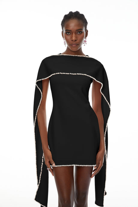 Anita Mini Dress Black Sleeveless Pearl Trim