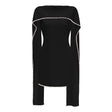 Piroska Black Sleeveless Pearl Trim Mini Dress