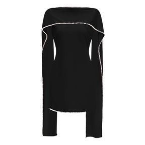 Piroska Black Sleeveless Pearl Trim Mini Dress