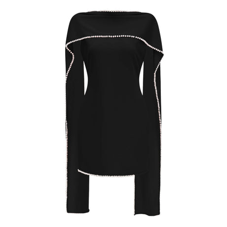 Anita Mini Dress Black Sleeveless Pearl Trim