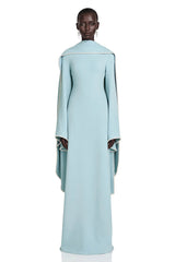 Piroska Blue Pearl Trim Shawl Detail Maxi Dress