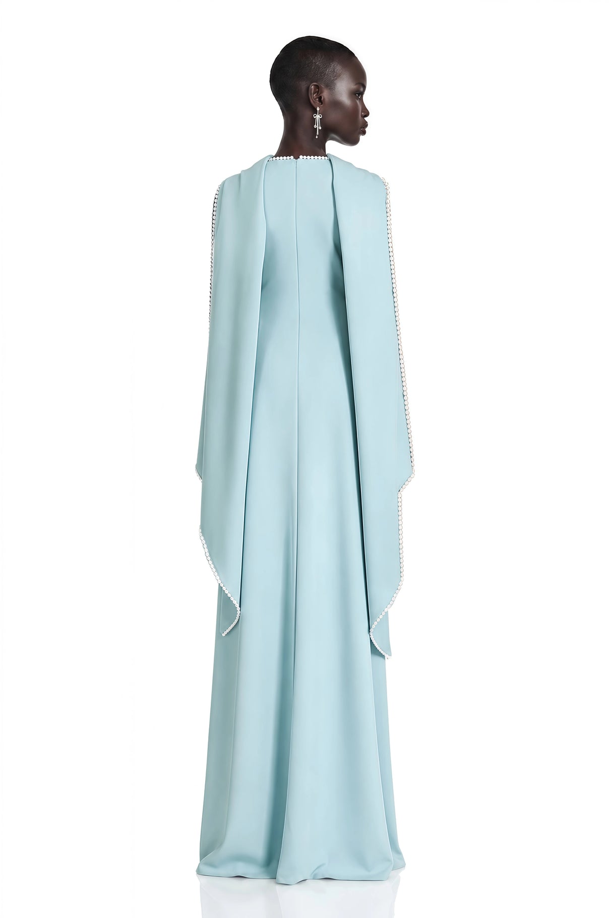 Piroska Blue Pearl Trim Shawl Detail Maxi Dress