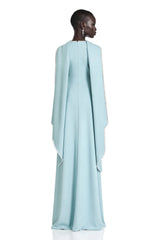 Piroska Blue Pearl Trim Shawl Detail Maxi Dress