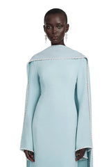 Piroska Blue Pearl Trim Shawl Detail Maxi Dress