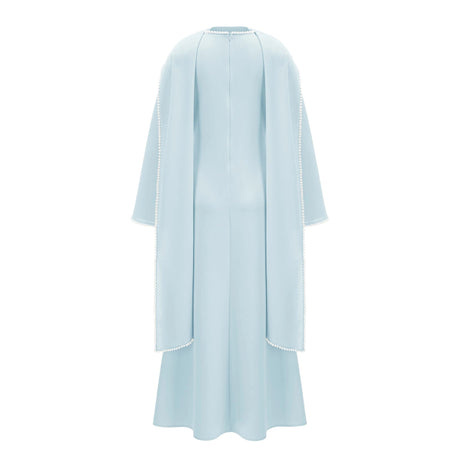 Brielle Maxi Dress Blue Pearl Trim Shawl Detail