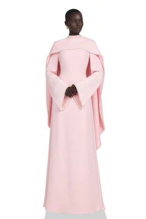 Piroska Pink Pearl Trim Shawl Detail Maxi Dress