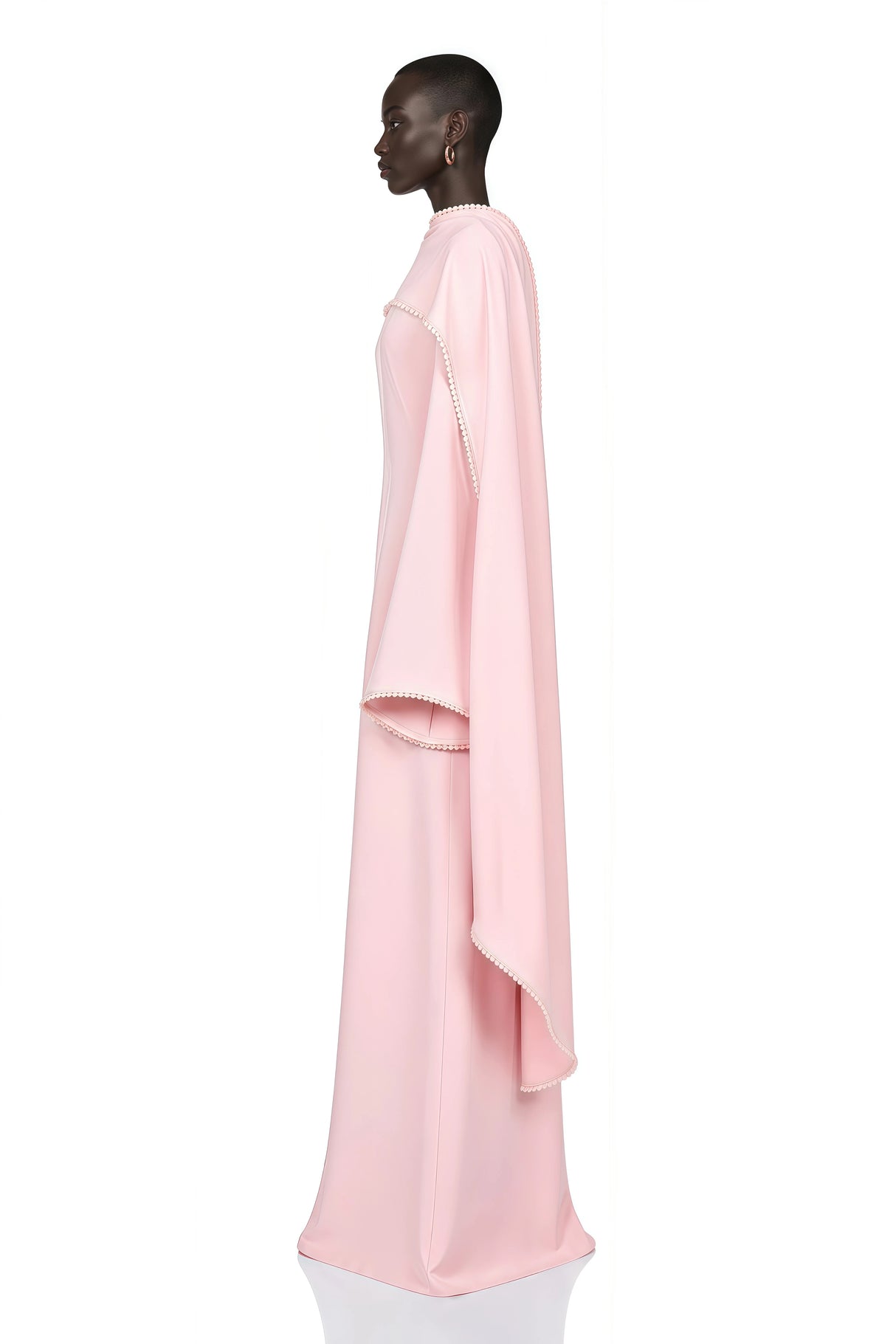 Piroska Pink Pearl Trim Shawl Detail Maxi Dress